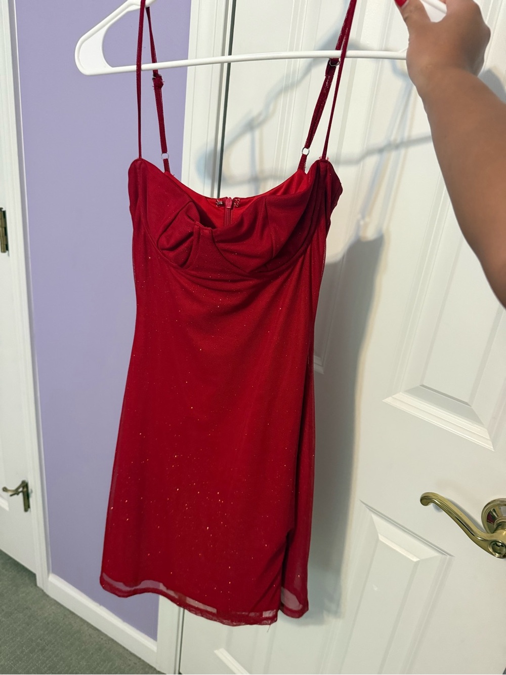 Sparkling Red Spaghetti-Strap Mini Dress